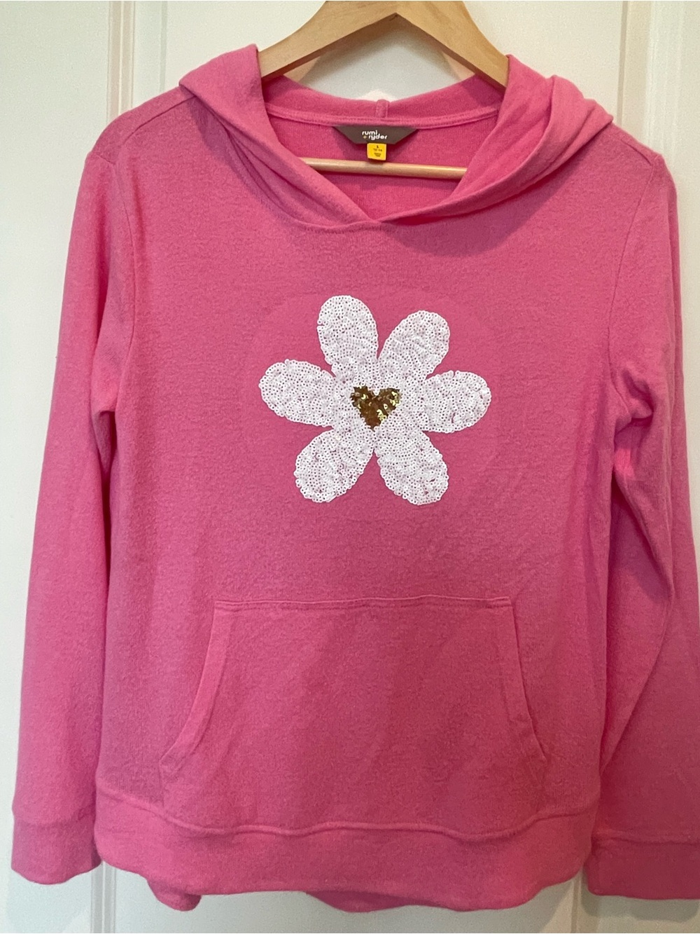 Girls' Pink Hoodie with Sequin Daisy Accent